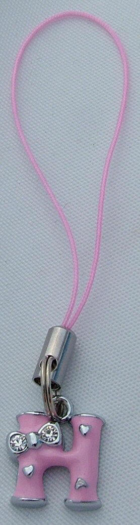 Phone charm - Pink Letter H with stones - Click Image to Close